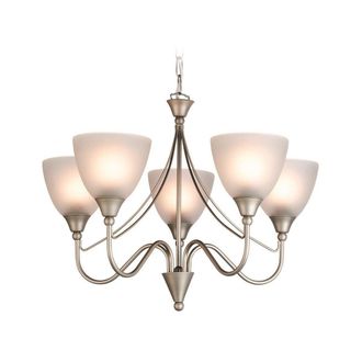 Netlighting Santana 5 Light Multi Arm Ceiling Pendant Light Satin Steel Opal Glass E14 in Grey