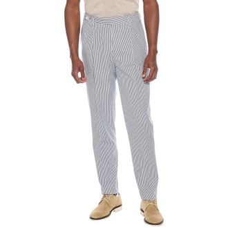 Brunello Cucinelli MenS Blue White Striped Cotton Trousers, Size 48