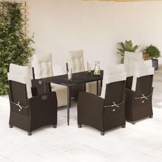vidaXL Set Comedor De Jard&iacute;n 7 Pzas Con Cojines Rat&aacute;n Sint&eacute;tico Marr&oacute;n Vidaxl