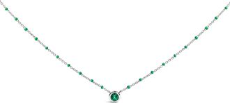 House of Brilliance Sterling Silver Lab Created Emerald Bead Chain Necklace