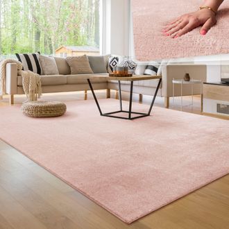 Paco Home Paco Home - Alfombra Moderna Para Sal&oacute;n A Pelo Corto Lavable Suave Uni Efecto Piel Antideslizante 120x170 Cm, Rosa