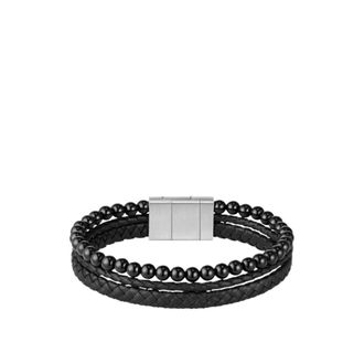 BOSS Cuff with braided black leather and beads