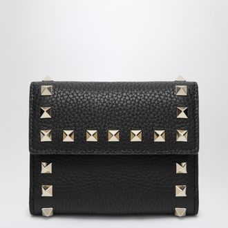 Valentino Garavani Rockstud trifold wallet in black grained calfskin