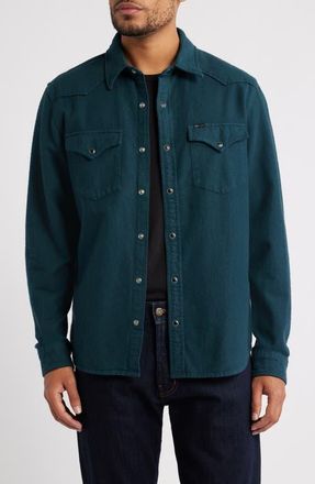 AG - Adriano Goldschmied Huston Classic Fit Western Snap-Up Shirt in Deep Teal at Nordstrom, Size Xx-Large