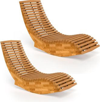 OUTSUNNY Pack De 2 Sillas Mecedoras De Jard&iacute;n De Madera, Ergon&oacute;mica Plegable Con Dise&ntilde;o Listonado, Para Balc&oacute;n, 60x156x77 Cm, Natural
