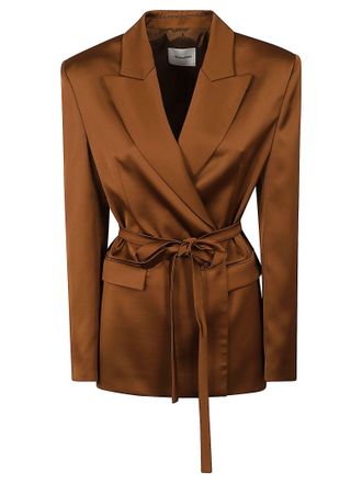Andamane Belted Satin Blazer with Structured Shoulders