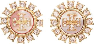 Tory Burch Moondance Mother-of-Pearl & Crystal Stud Earrings in Tory Gold /Pink at Nordstrom