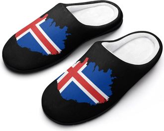 Generic Iceland Map Flag Funny Mens Cotton Slippers Soft Non-Slip Rubber Sole House Slipper Indoor Outdoor