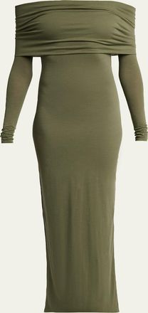 Balenciaga Off-The-Shoulder Transparent Jersey Maxi Dress