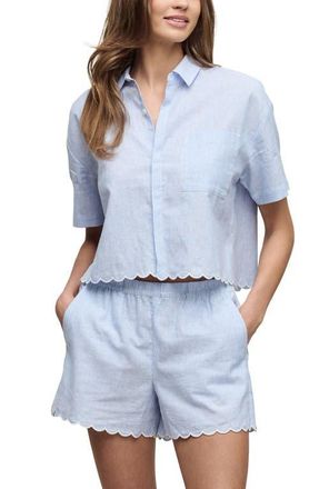 Barefoot Dreams Linen & Cotton Pajamas Shirt in Lakeside Stripe at Nordstrom, Size Medium