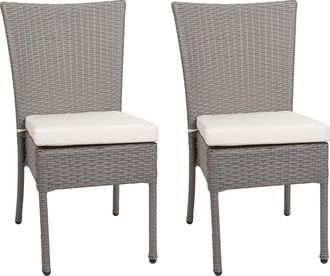 Hhg Hhg - Lote De 2 Sillas De Poly Rattan 949, Silla De Balc&oacute;n Silla De Jard&iacute;n, Apilable, Gris, Cojines Crema