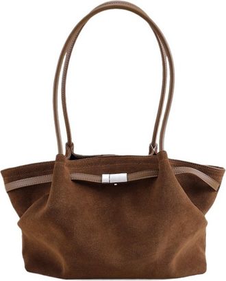 Generic Compatible For Coffee Color Large Trapeze Tote Frosted Cow Skin Women Commuter Shoulder Bag Suede Retro Leisure Ladies Handbag(G)