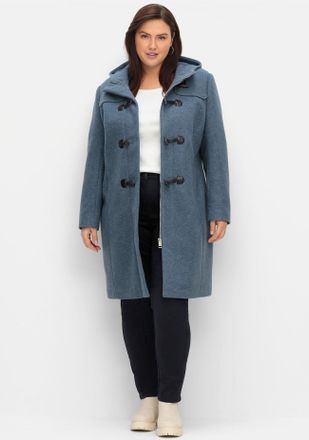 Sheego Dufflecoat SHEEGO, Damen, Gr. 44, blau (taubenblau), 90% Polyester, 10% Wolle, M&auml;ntel Dufflecoat