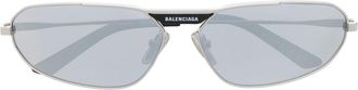 Balenciaga oval-frame mirrored-lens sunglasses - men - Metal - 64 - Silver