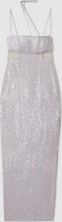 Rachel Gilbert Womens White Polyester Sequin Cut Out Maxi Dress, 8