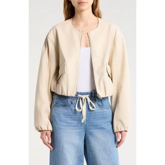 Blank NYC Faux Leather Coated Collarless Bomber Jacket in Picture Perfect-Stone at Nordstrom, Size X-Small