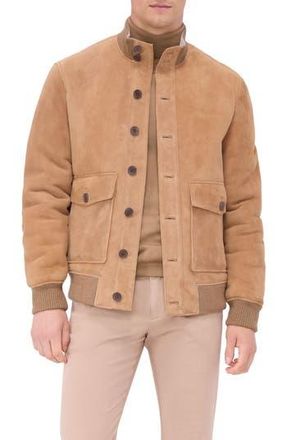 Bugatchi Genuine Shearling Lined Suede Jacket in Caramel at Nordstrom Rack, Size Xx-Large