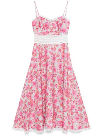 Nissa floral-print linen midi dress - Pink