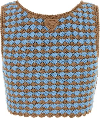 Prada Womens Two-Tone Crochet Tank Top Multicolor Cotton Tops