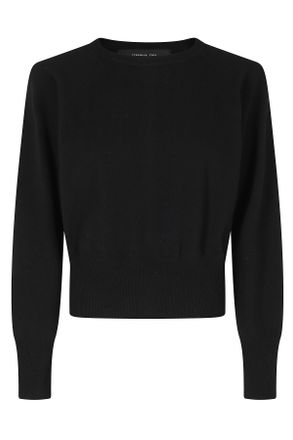 Federica Tosi Black Open Back Ribbed Trim Wool-Blend Sweater