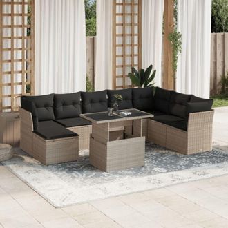 vidaXL Set Muebles Jard&iacute;n 9 Pzas Y Cojines Rat&aacute;n Sint&eacute;tico Gris Claro Vidaxl