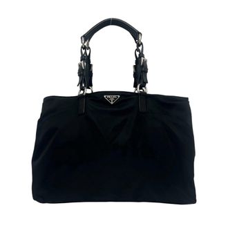 Prada Black Nylon Leather Shoulder Bag Tote Bag (Pre-Owned)