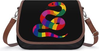 Generic LGBT Rainbow Colored Snake Crossbody Bag Womens Handbag PU Message Bags Shoulder Purse with Adjustable Strap