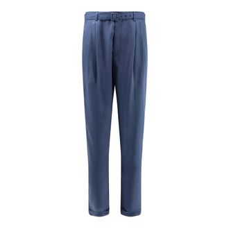 Saint Laurent Belted Trousers in Silk Habotai - male - Saint Laurent - Slim-fit Trousers - Blue - L - Trousers