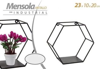 Trade Shop Trade Shop - Soporte De Pared Hexagonal Metal Cl&aacute;sico Moderno Negro 23x10x20cm 822193
