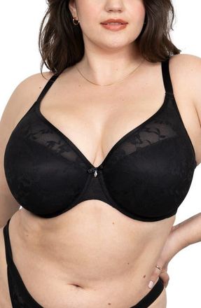 Curvy Couture No Show Underwire Lace Plunge T-Shirt Bra in Black Hue at Nordstrom, Size 36Ddd