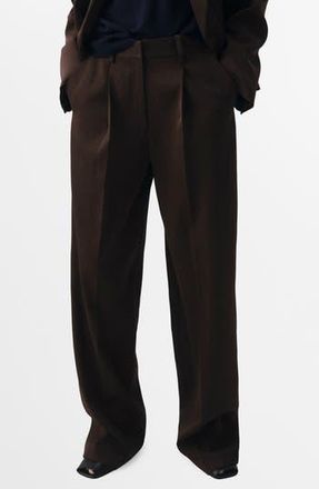 Mango Selection Pleat Front Straight Leg Pants in Chocolate at Nordstrom Rack, Size 6