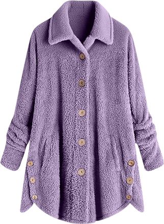 Generic Womens Fleece Jackets Winter Lapel Collar Long Coat Long Sleeve Fluffy Teddy Bear Coat Warm Oversized Button Down Fuzzy Sherpa Long Cardigans Sweater 