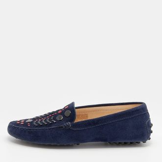 Tod's Tods Navy Blue Suede Studded Slip On Loafers