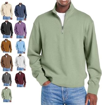 Generic Pacificozy Mens Shirts, Mens Simple Casual Ribbed Stand Collar Zipper Long Sleeve T-Shirt, Autumn Henley Daily Shirts (Green,3XL)