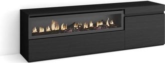 Skraut Home Mueble tv efecto madera negro 150x35x45cm chimenea efecto fuego