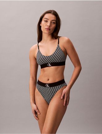 Calvin Klein Womens Graphic Monogram Microfiber Stretch High Waist Bikini - Black - XL