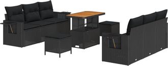 vidaXL Vidaxl - Garden Sofa Set Height-Adjustable 9 pcs Black Poly Rattan