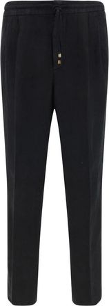 Brunello Cucinelli Linnen broek met trekkoord - Heren - Sweatpants - Zwart - 2XL - Linnen - Broeken