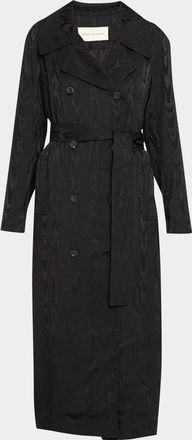 Dries Van Noten Rolana Double-Breasted Moire Satin Belted Trench Coat