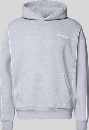 Review Hoodie mit Label-Print in Hellgrau Melange, Größe XXL