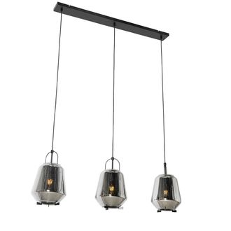 QAZQA Art D&eacute;co L&aacute;mpara Colgante Negra Con Cristal Ahumado 23 Cm Oblonga 3 Luces - Kevin Vidrio /acero Alargada Adecuado Para Led Max. 3 X 40 Watt - Qazqa