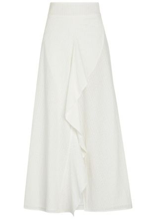 Skiim Embroidered Split Cotton Midi Skirt - White - 34 (UK6 / XS)