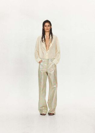 Mango Camicia semitrasparente cintura perline bianco sporco - Donna - S - MANGO