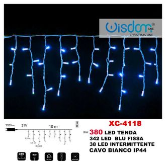 Trade Shop Trade Shop - Tenda Luminosa Natalizia 380 Led Luce Blu Fissa + Intermittente Ip44 Xc-4118