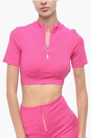 Off-white THLEISURE Technical Fabric Crop T-Shirt With Front Zip size Xs