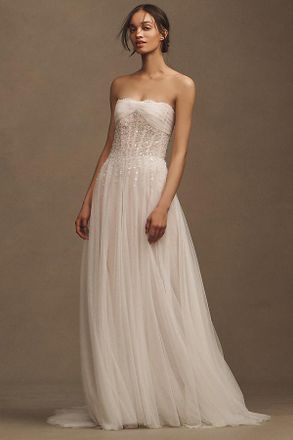 Watters Wtoo by Watters Prima Beaded Tulle Strapless A-Line Wedding Gown