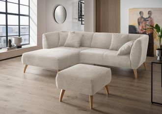 Inosign Ecksofa »Colori Polstermöbel mit zeitlos eleganter Rückenführung. L-Form« Holzfussfarbe wählbar, inkl. 4x Zierkissen