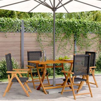 vidaXL Vidaxl - Sillas De Jard&iacute;n Reclinables 4 Uds Rat&aacute;n Pe Madera Maciza Negro