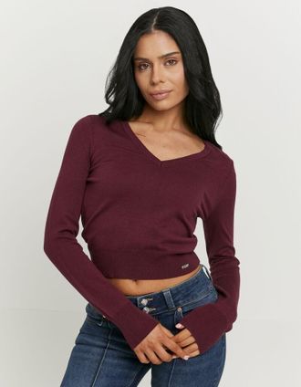 Tally Weijl Strickpullover TALLY WEIJL SPUVISMARTI, Damen, Gr. L, windsor wine, Strick, Obermaterial: 68% Viskose, 32% Nylon, figurbetont normal, V-Ausschnitt, Pu
