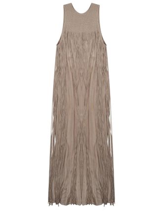 Alysi Neutrals Knitted Fringed Viscose Maxi Dress